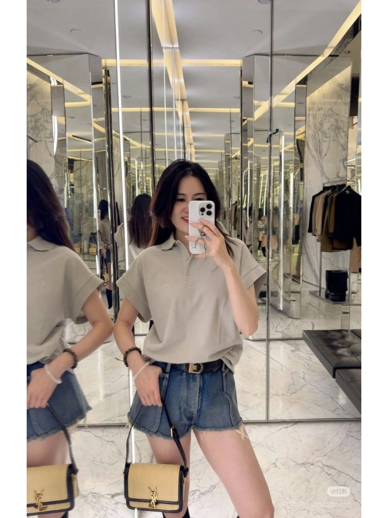 YSL Saint Laurent SLP Chic Polo T-Shirt Grey