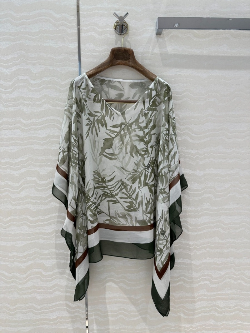 Brunello Cucinelli Resort Elegant Cape Top with Leaf Print