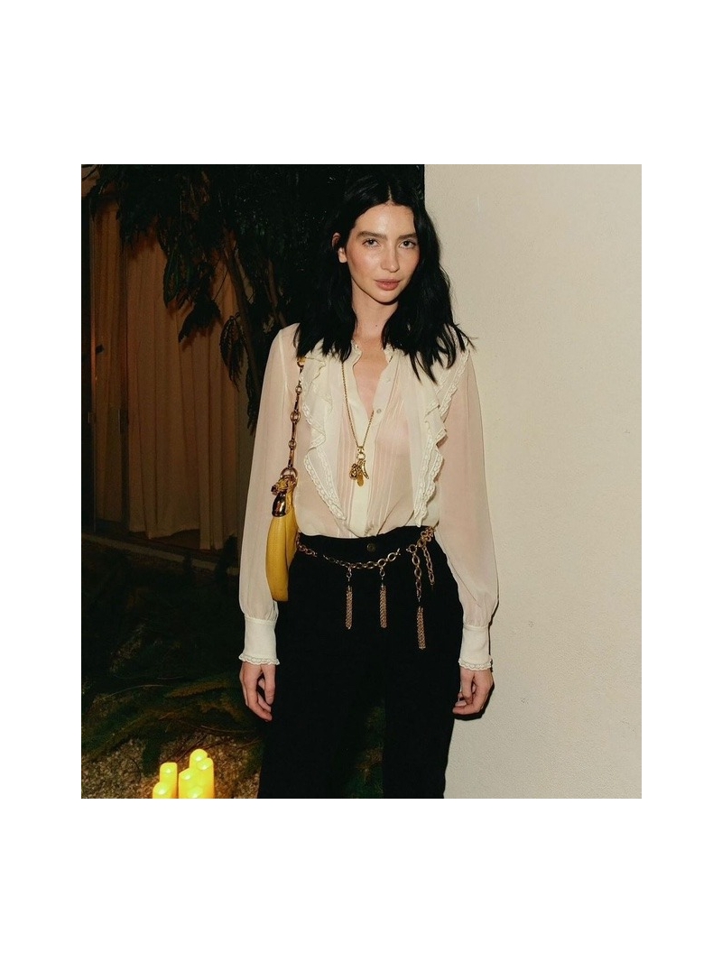 Chloe Retro Palace Elegant Lace-Trimmed Silk Shirt White