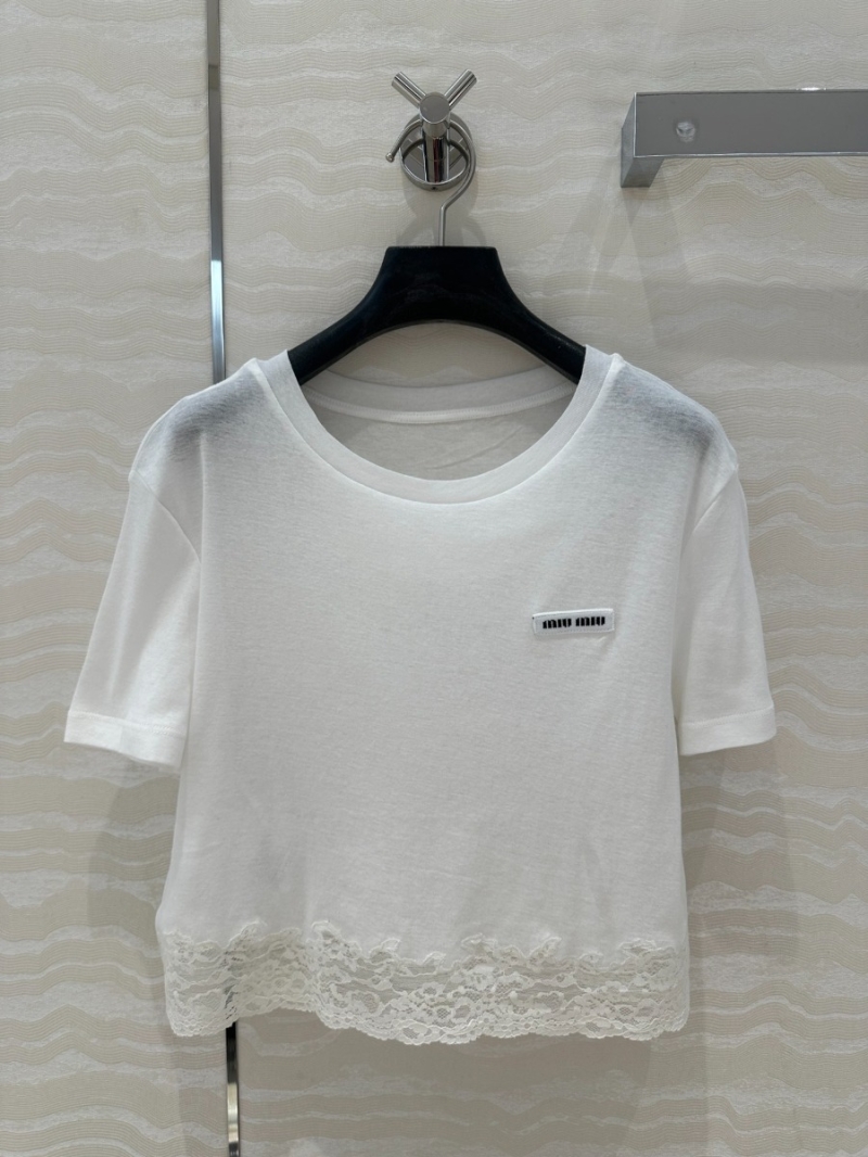 Miu Miu Spring Summer Elegant Lace-Trim Top White Solid