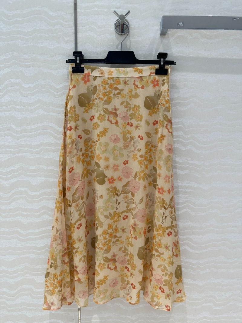 Celine Retro French Elegant Silk Skirt Floral