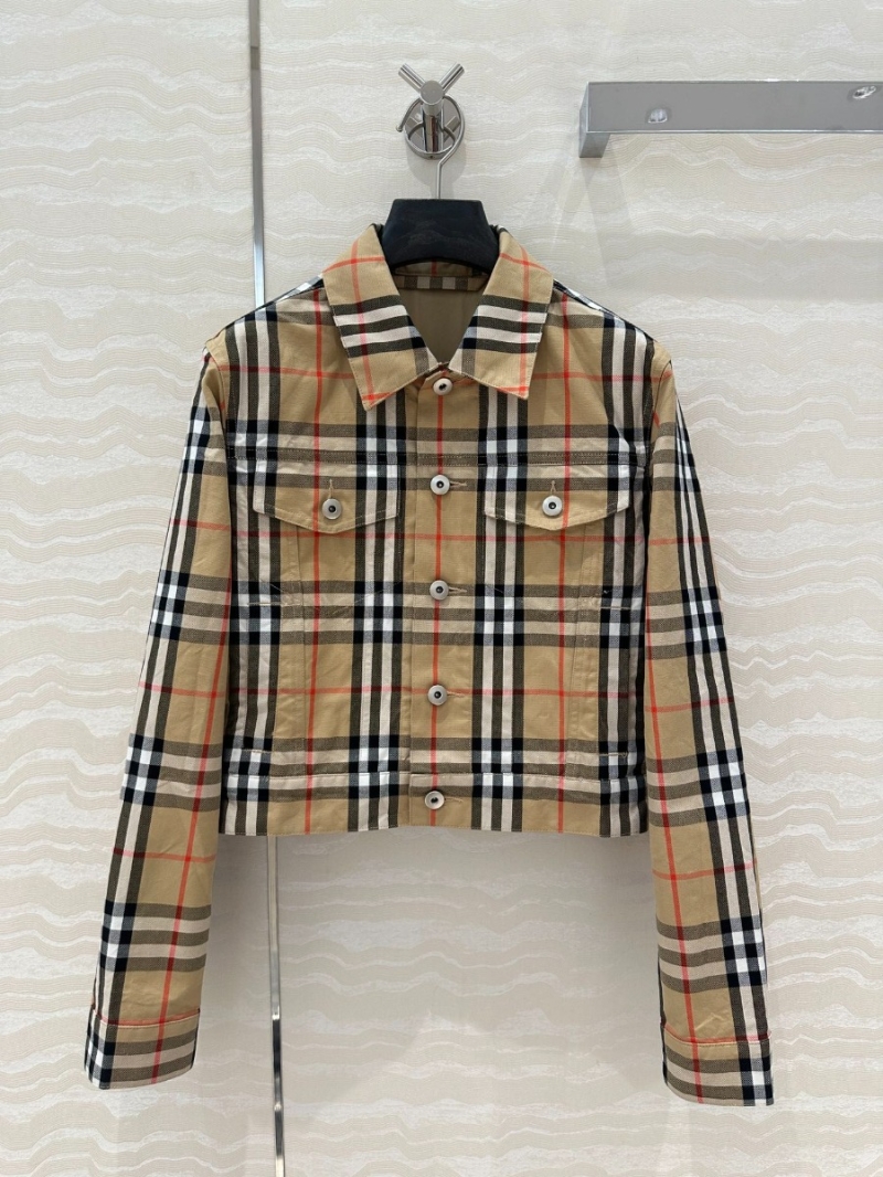 Burberry Vintage Classic Plaid Jacket Beige with Thin Red