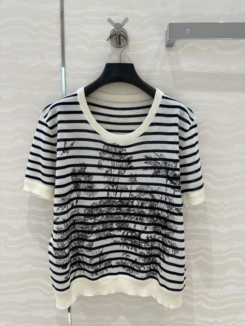 Dior MissDior Nautical Striped Island Print Linen Knit Top