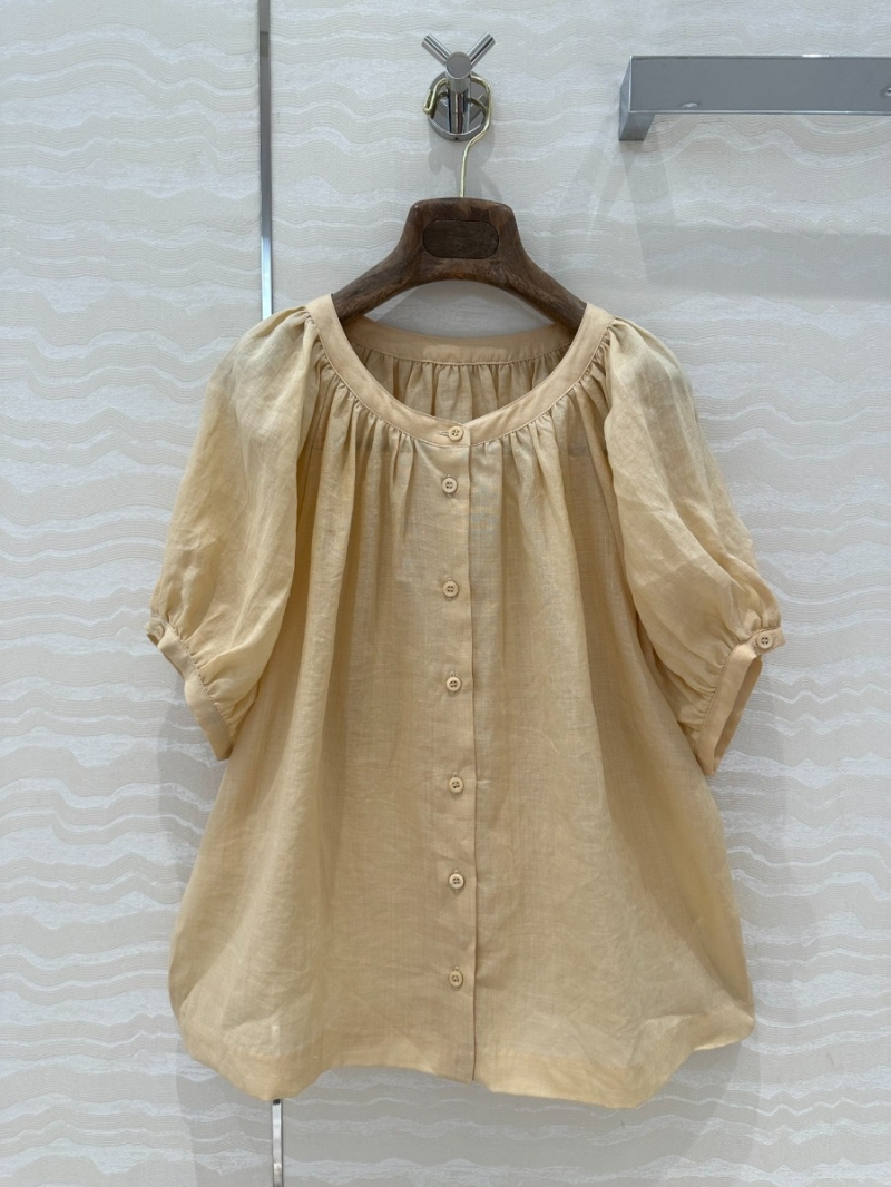 Loro Piana Imported Linen Elegant Bubble-Sleeve Shirt Beige