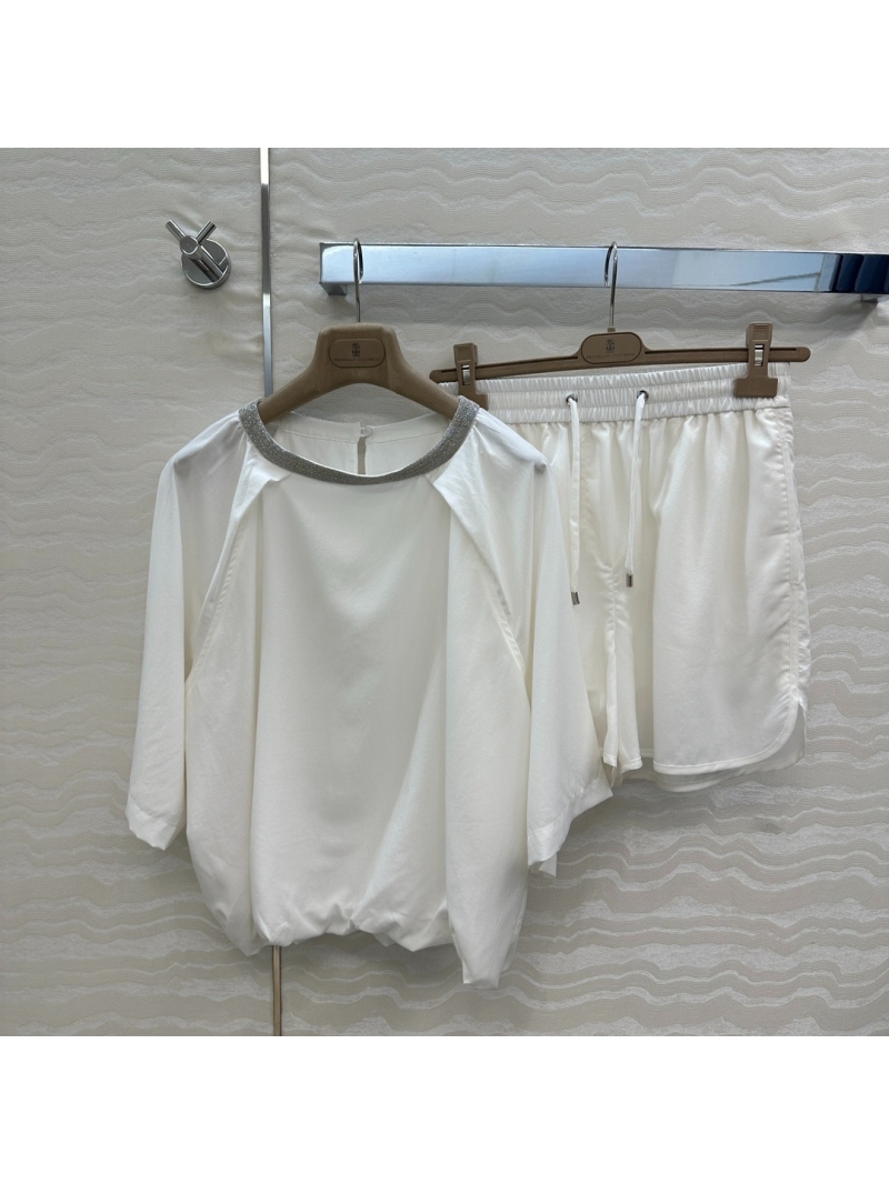 Brunello Cucinelli 25SS Exclusive Lyocell Tencel Lounge Set Mid Sleeves sShirt with Shorts White