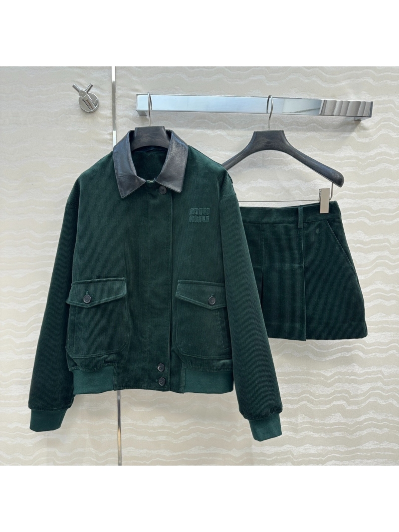 Miu Miu Exclusive Debut: Luxe Corduroy Pleated Mini Skirt in Gem Green