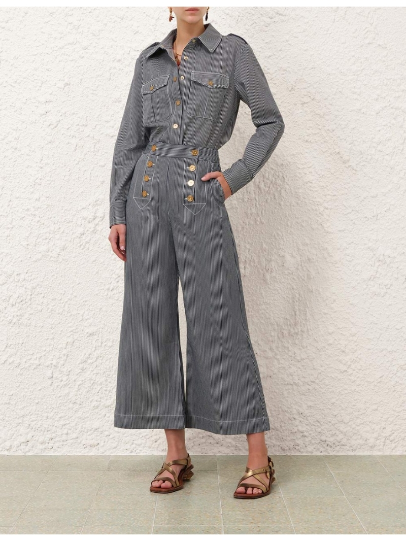 Zimmermann Early Spring Striped Washed Denim Utility Shacket