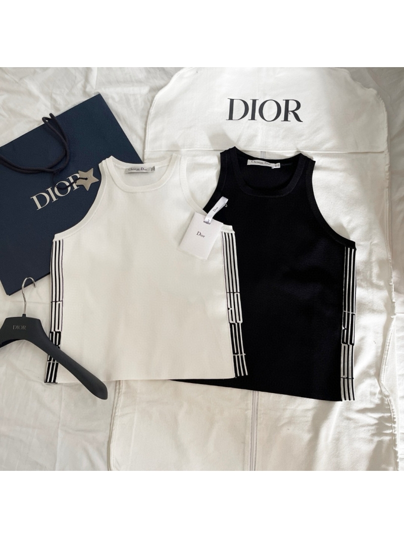 Dior 2025 Spring/Summer Chic U-Neck Tank Top in Monochrome. White