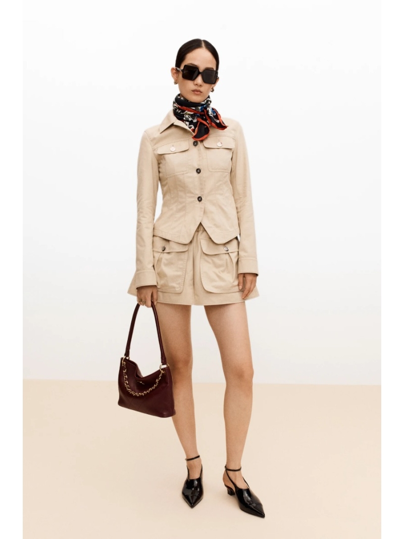 Chanel High-Quality Cotton Vintage Workwear Cinch-Waist Jacket in Beige