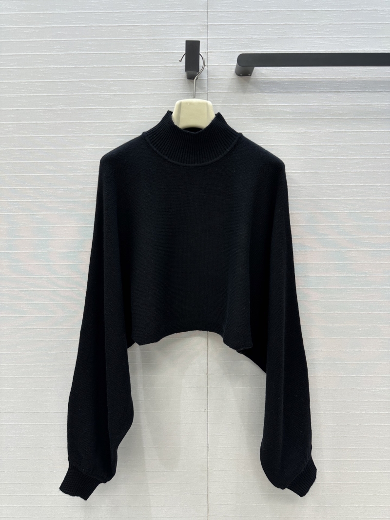 Alaia Black Batwing Sleeve Wool Cropped Sweater - Minimalist High Neck