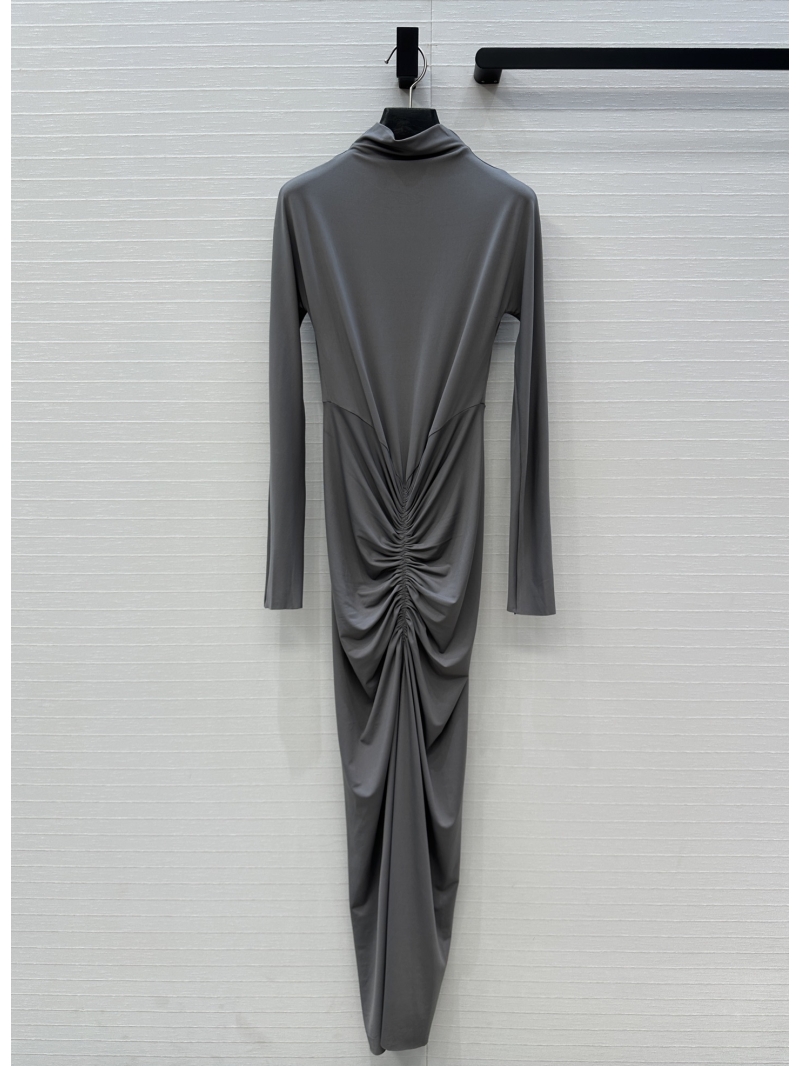 Alaia Exclusive Pleated High-Neck Dress in Sophisticated Gray