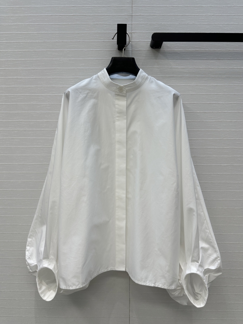 ALAIA Early Fall 2025 Bubble Sleeve Stand Collar Blouse in White - Architectural Luxury with Elegant Romanticism