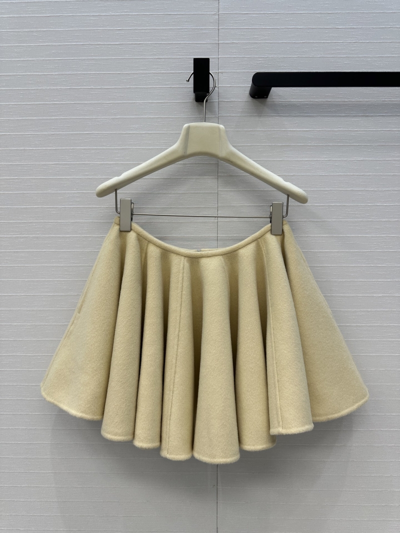 Alaia Fall/Winter Ruffle Hem Flared Mini Skirt in Soft Yellow, Handcrafted Double-Faced Wool Cashmere Blend with Dramatic Full Silhouette