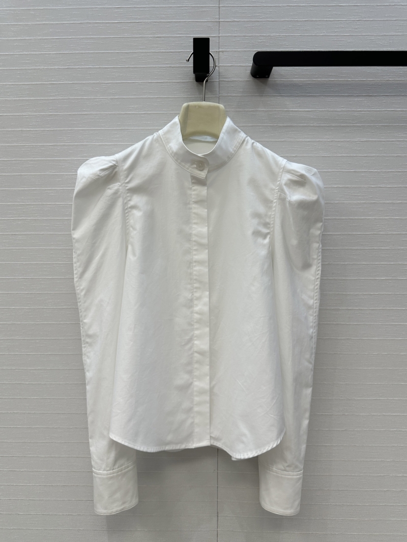 Alaia Early Autumn Bubble Shoulder High-Collar Blouse – Luxe Cotton Poplin with Architectural Elegance in White