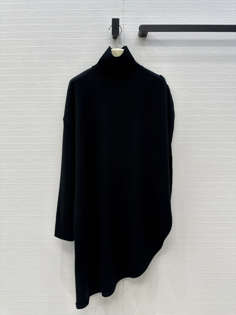 Alaia Exclusive High-Neck Asymmetrical Wool Knit Sweater in Black