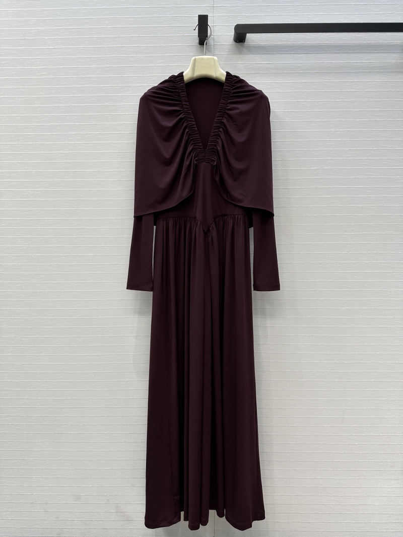 Alaia Exclusive Luxe V-Neck Draped Palazzo Long Dress in Deep Burgundy