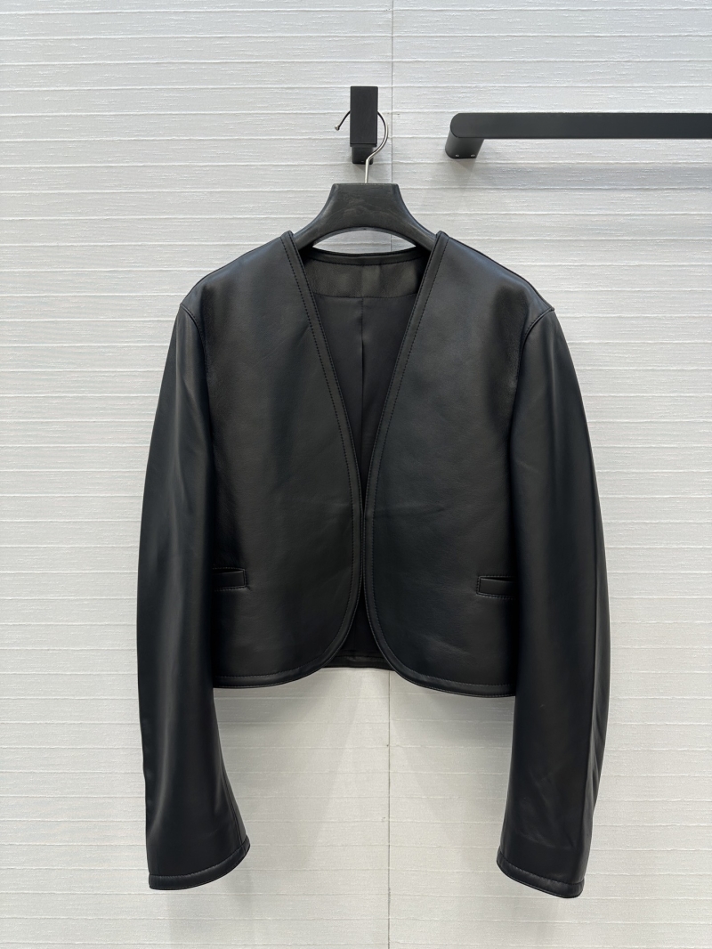 Alaia Exclusive Cropped Lamb Leather Jacket with Curved Sleeves in Black