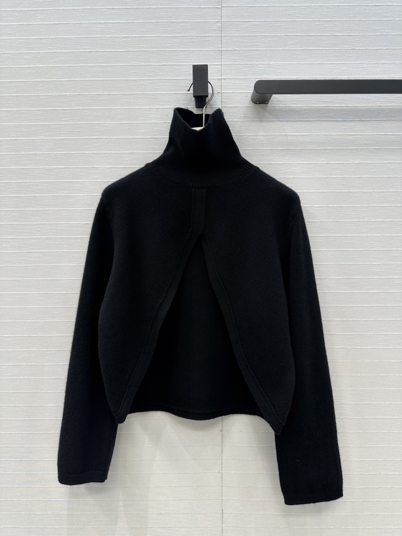 Alaia Women's Triangular-Cut Wool Knit Cape in Black, High Neck Loose Fit, Sumptuous Import Wool Yarn, Elegant Minimalist Design