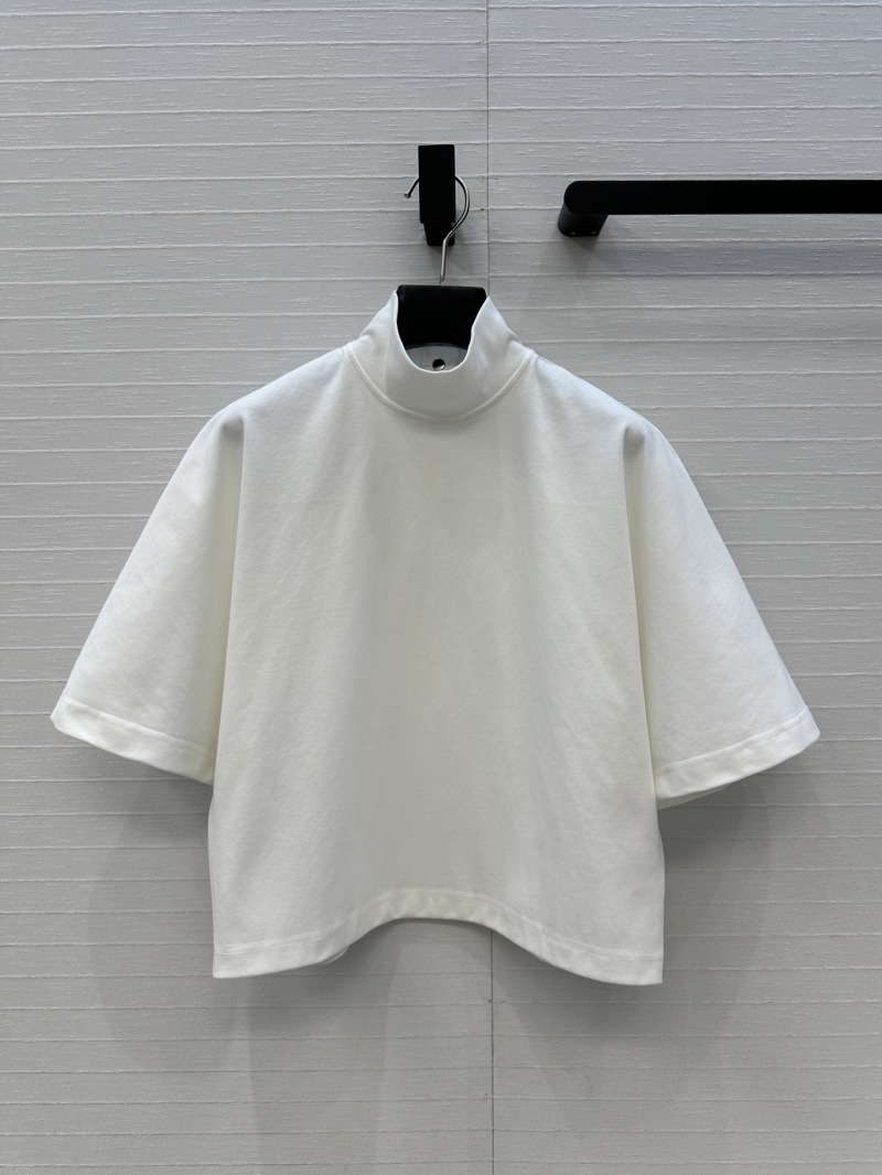 Alaia Custom Cotton High-Neck Short T-Shirt in White | Minimalist, Cropped, Drop Shoulder