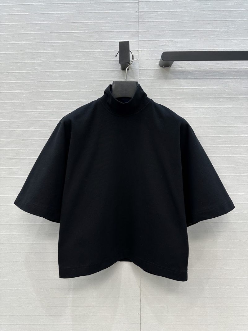 Alaia Minimalist High-Neck T-Shirt in Custom Cotton – Black