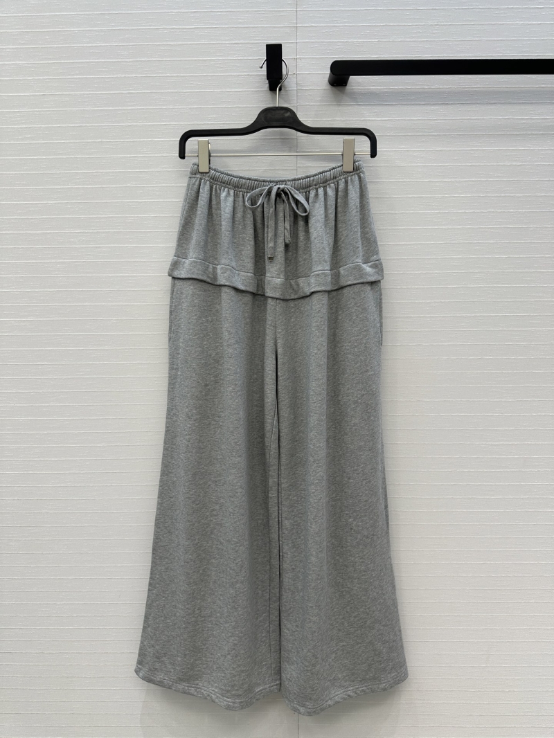 Alaia Gray Cotton Wide-Leg Pants with Ruffled Waist | Luxe Casual Trousers