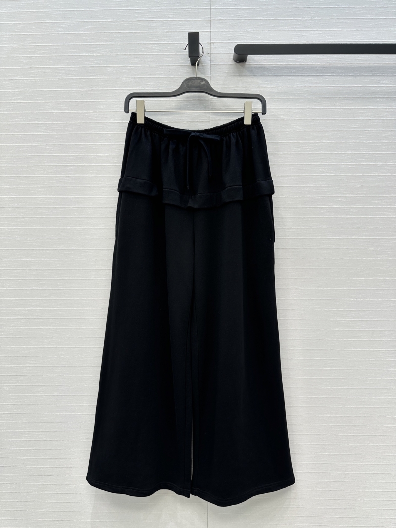 Alaia Imported Cotton Wide-Leg Pants with Ruffled Waist – Black