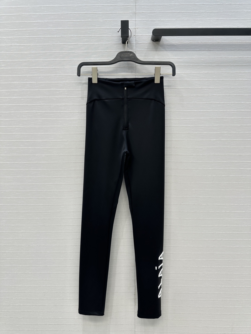 Alaia Black Sporty Leggings – High-Waisted Brushed Nylon-Polyamide Blend, Logo Print, Chopstick Legs Essential
