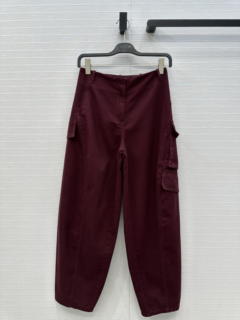 Alaia Cargo Pants in Imported Washed Denim Cotton | Slimming Wide-Leg Fit | Muted Grey & Deep Burgundy