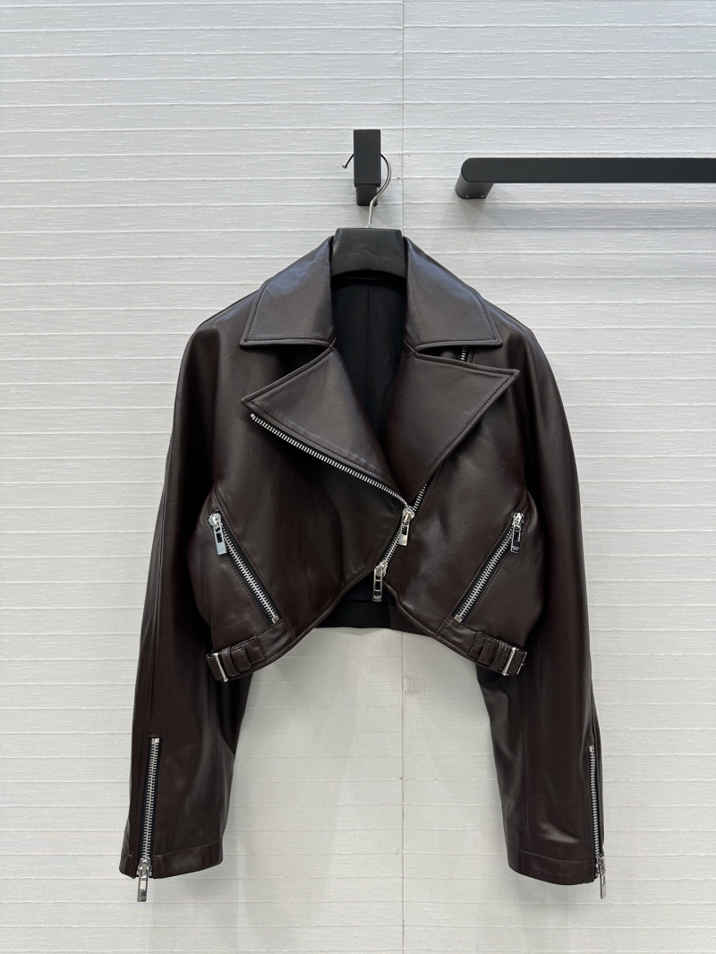 Alaia Ultra-Short Biker Leather Jacket in 100% Imported Lambskin | Cropped Cut & Inverted Triangle Back Detail