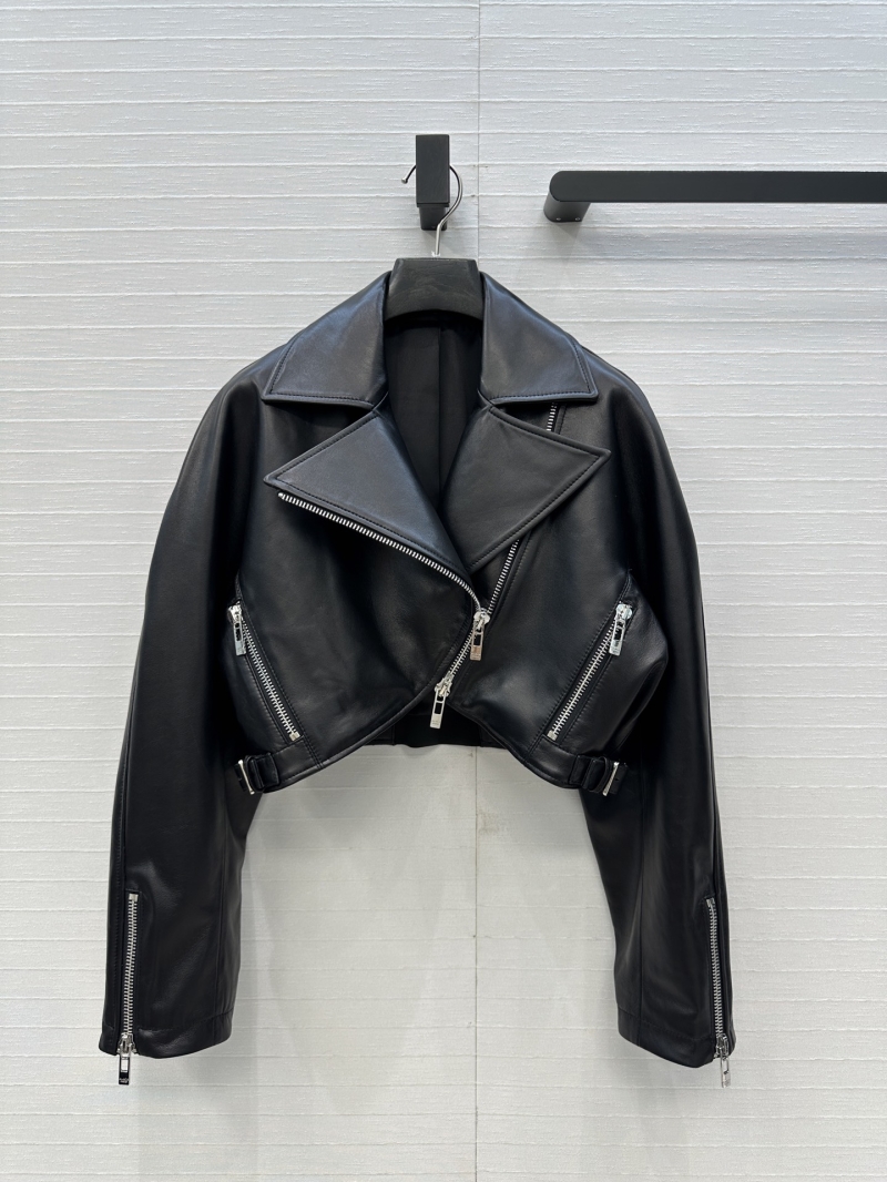 Alaia Ultra-Short Biker Jacket in 100% Imported Lambskin Leather | Cropped Fit | Metal Hardware