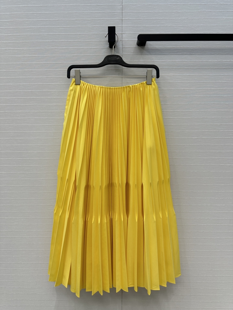 Alaia Spring Collection Sculptural Pleated Midi Skirt in Vibrant Yellow | Custom Double-Fold Pleating | Low-Rise A-Line Skirt