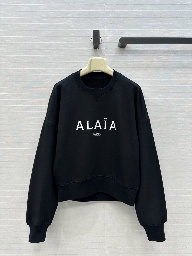 ALAIA Paris Cotton Logo Print Sweatshirt – Black | Relaxed Cropped Fit | Luxury Streetwear