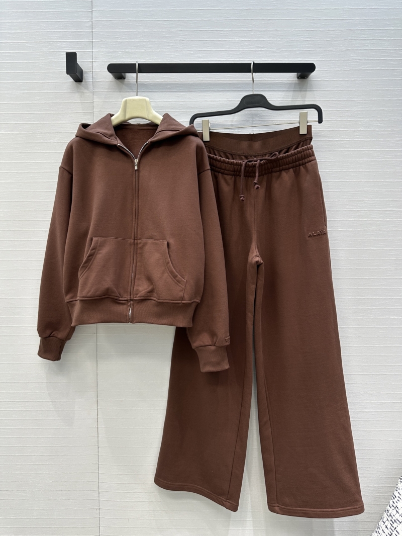 Alaïa Exclusive Fleece-Lined Cotton Tracksuit Set - Double Waistband, Bubble Logo, Mocha Brown