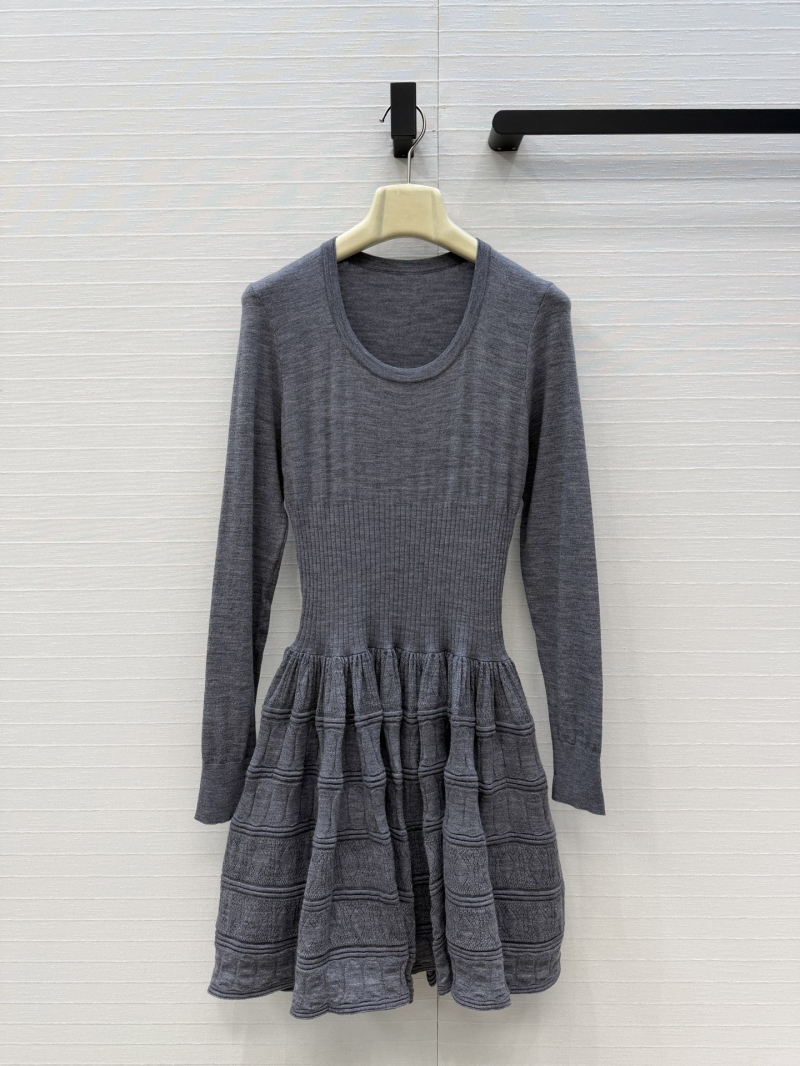 Alaïa Classic Crinoline Wool Knit Structured Skirt Dress in Charcoal Gray