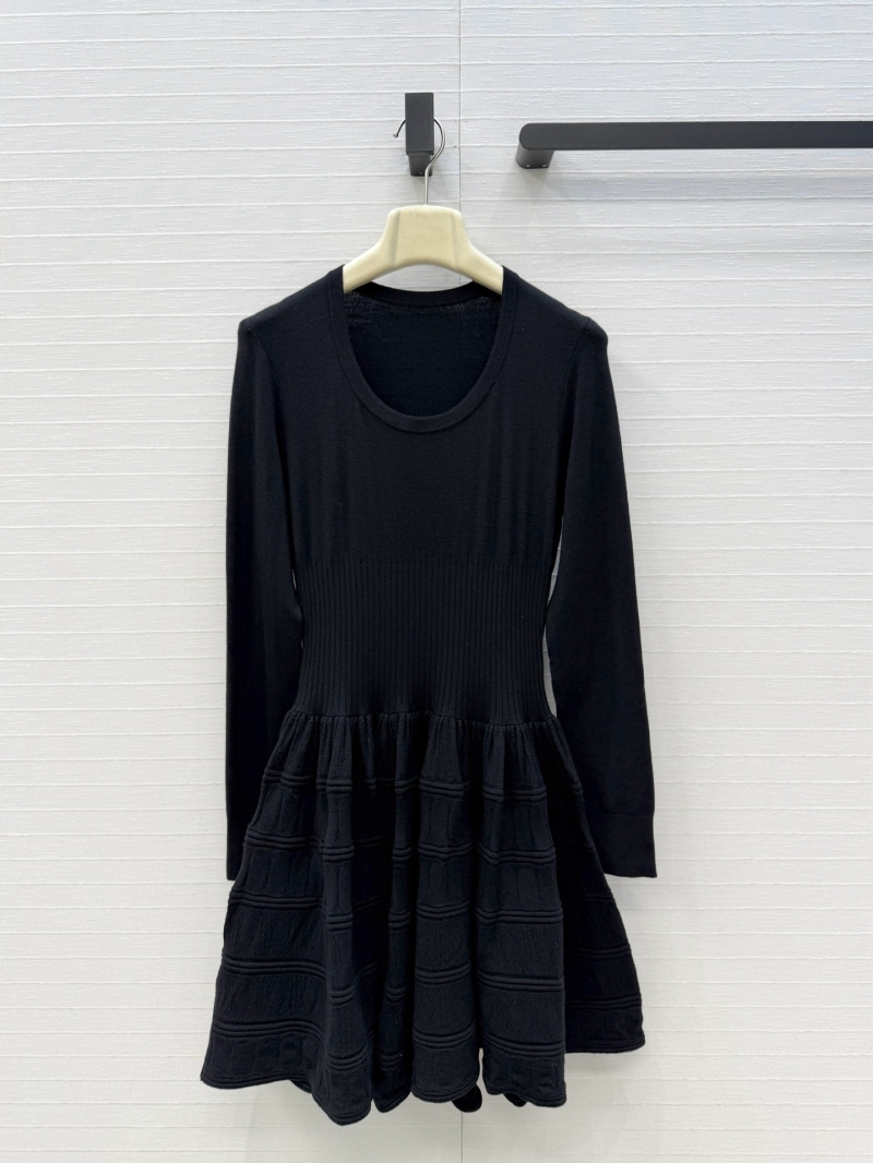 Alaïa Sculptural Crinoline Wool Knit Dress in Midnight Black