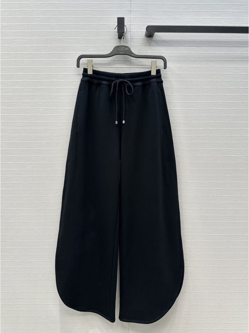 Alaia Pure Cotton Petal-Edge Split Hem Relaxed Leisure Pants in Black