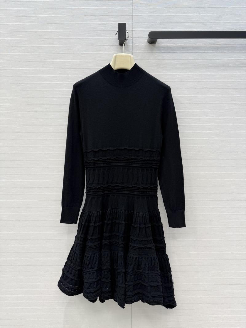 Alaia Signature Crinoline Wool Knit Tiered Dress in Black