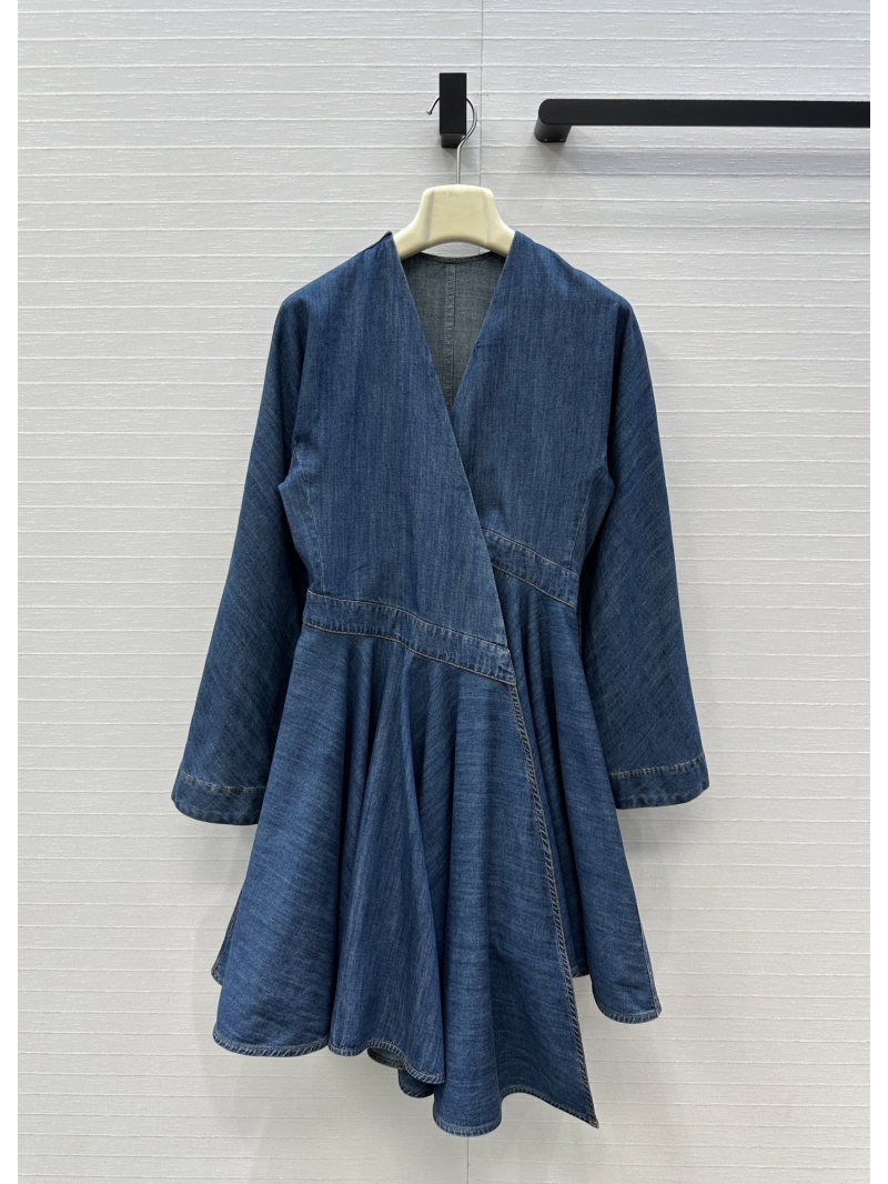 Alaia Vintage-Wash Lightweight Denim Asymmetrical Sculptural Mini Dress