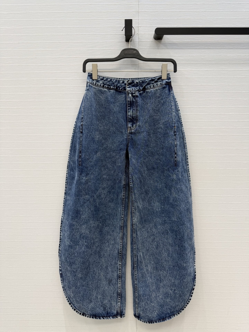 Alaïa Sculptural Snow-Wash Denim Petal-Edge Barrel Jeans