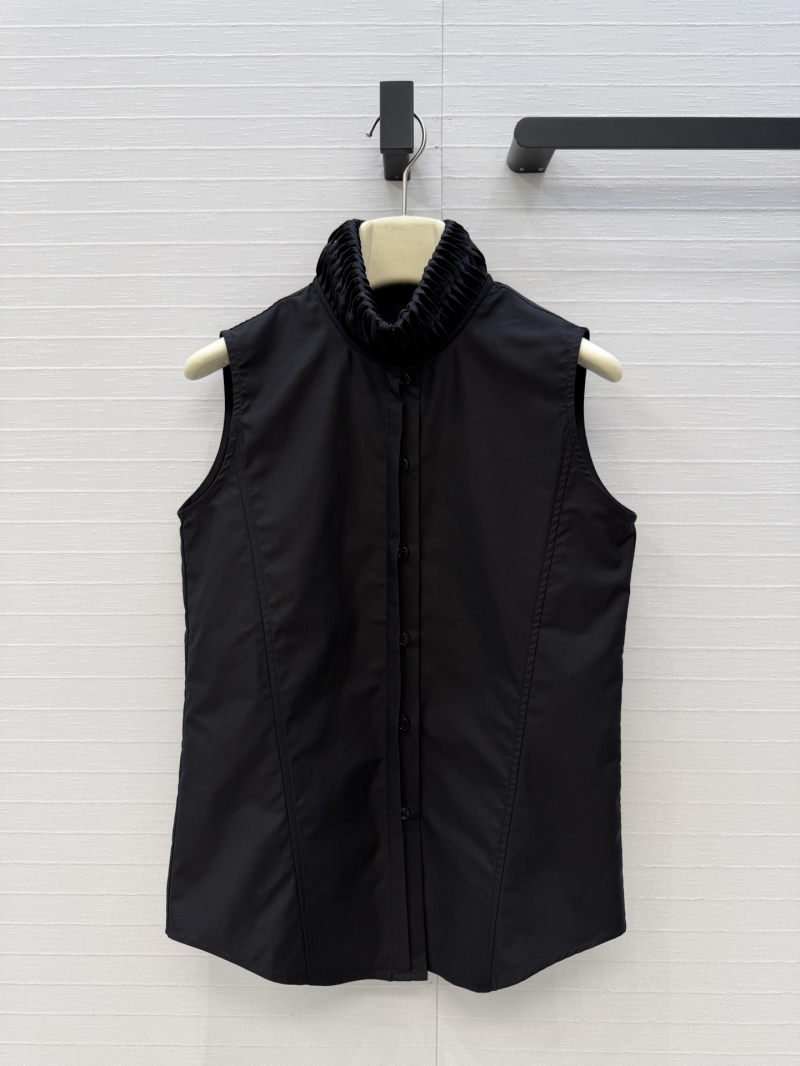 Alaïa Imported Cotton Poplin Twisted Stand-Collar Sleeveless Shirt