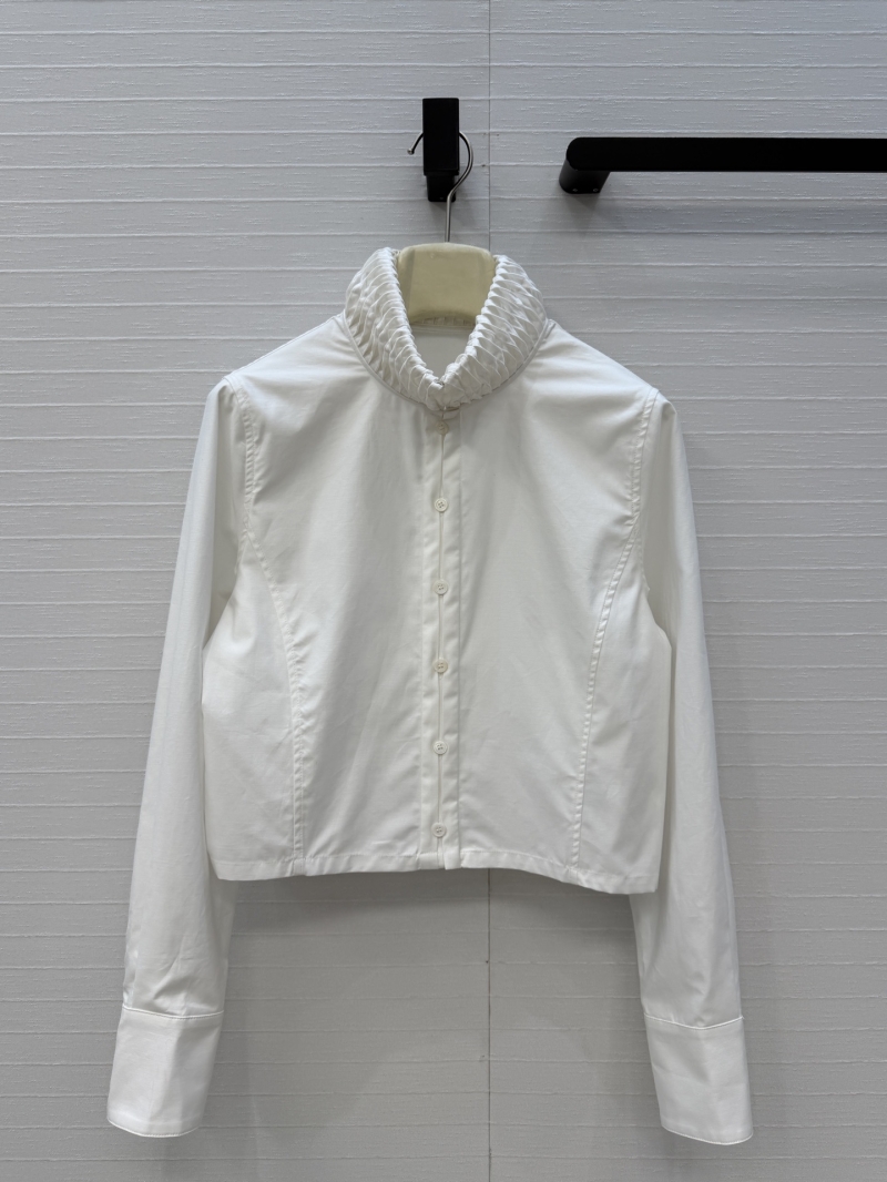 Alaïa Imported Cotton Poplin Twisted Stand-Collar Cropped Shirt in White