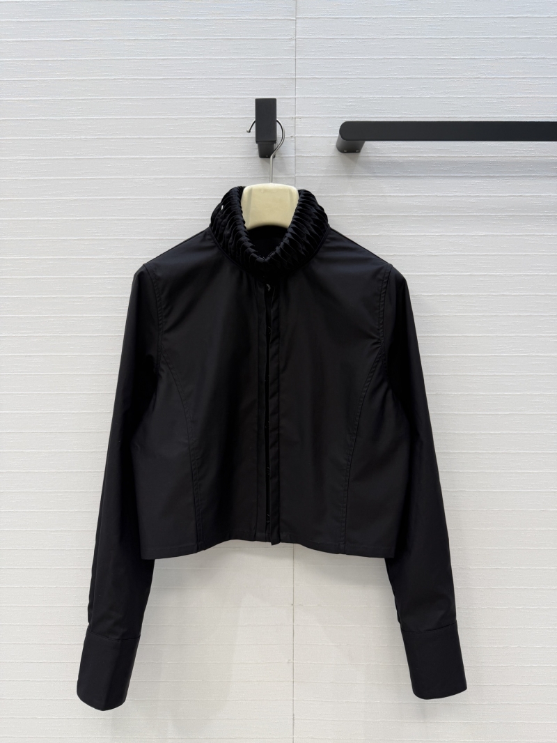 Alaïa Premium Cotton Poplin Twisted Stand-Collar Cropped Shirt in Black