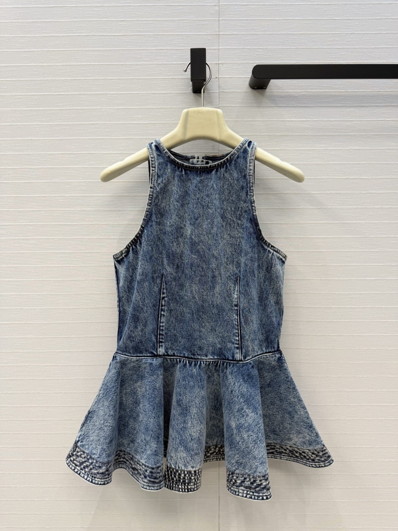 Alaia Snowflake Denim Sculptural Ruffled Peplum Top in Vintage Blue