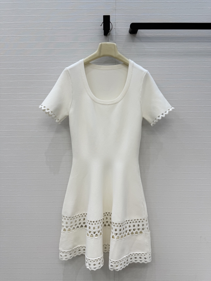 Alaia Exquisite Geometric Hollow-Out Custom Yarn Knitted A-Line Dress in Cream