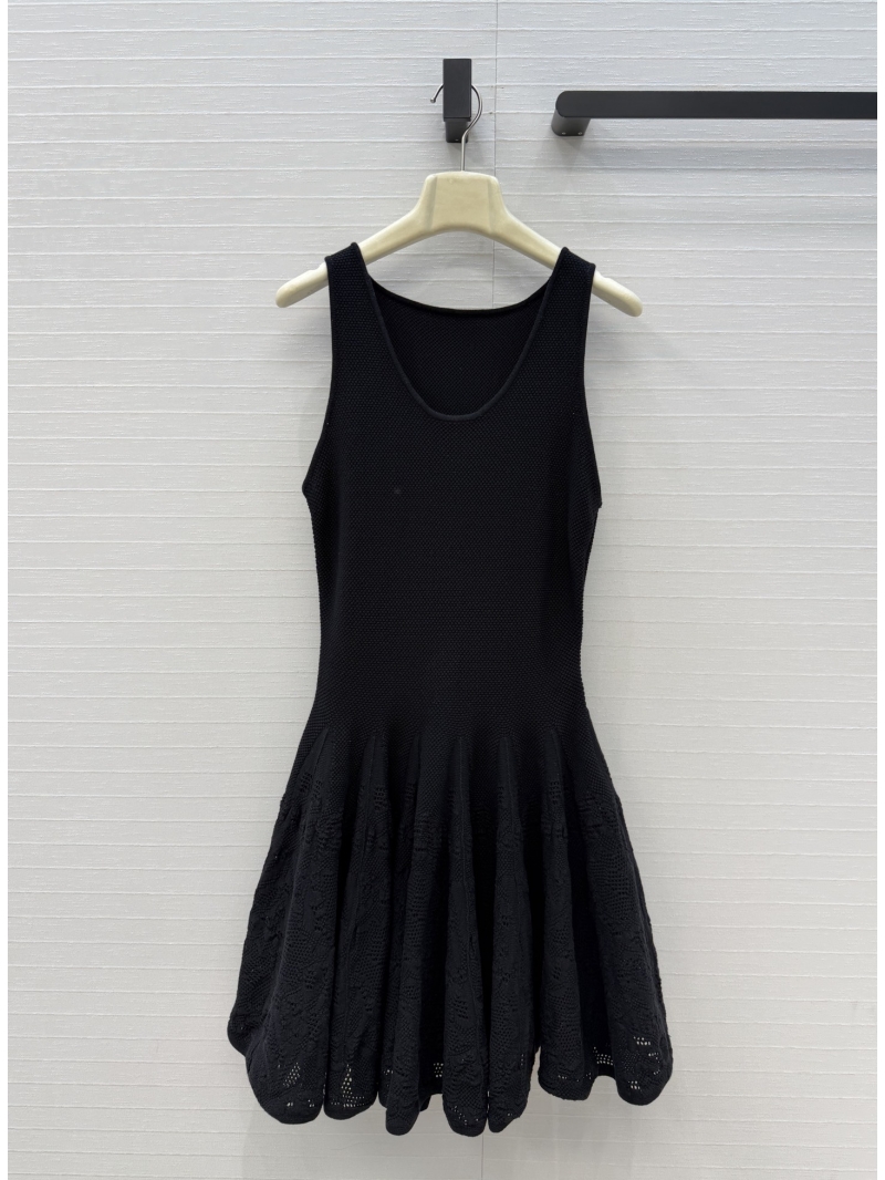 Alaia Signature Cotton Lace Knit Skater Tank Dress in Black