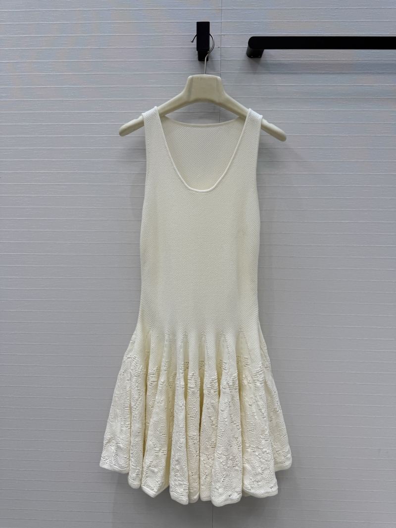 Ala&iuml;a Cotton Lace Knit Skater Vest Dress in Cream