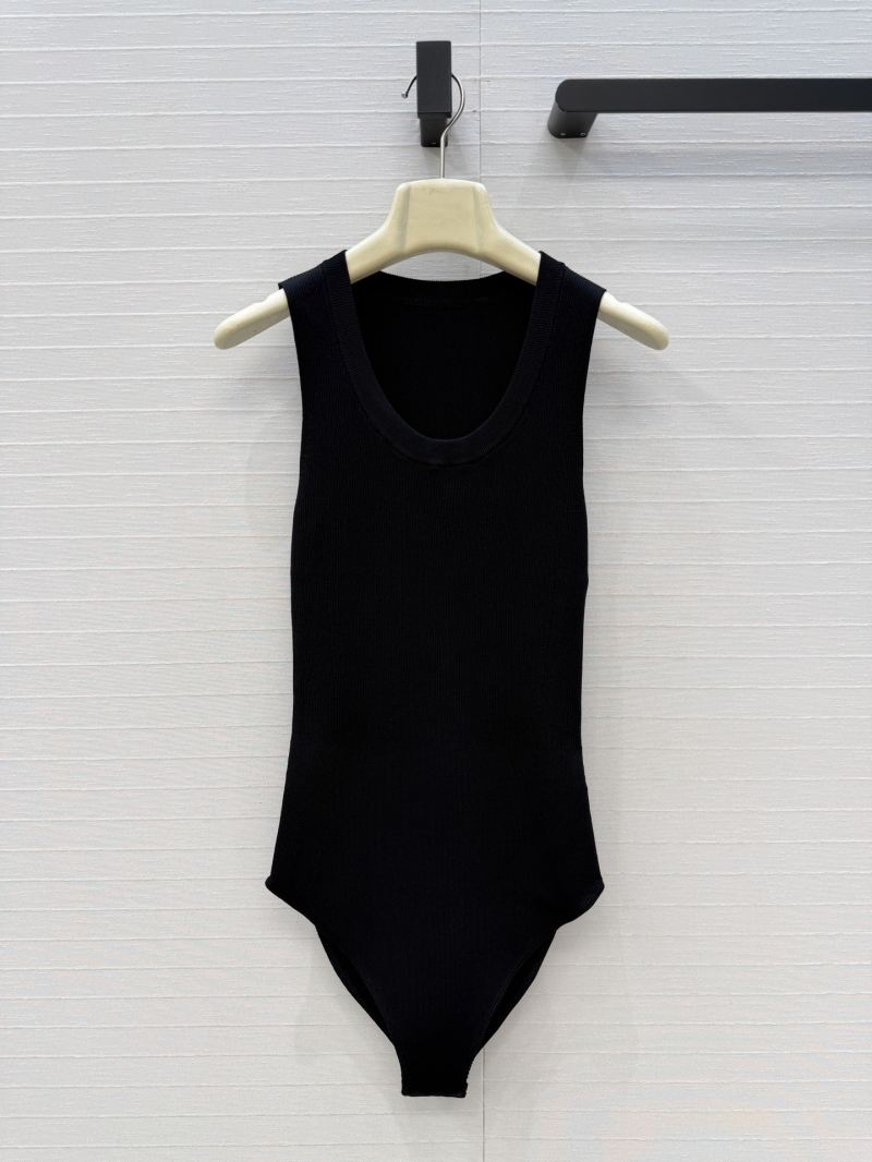 Alaia Ribbed Knit High-Density Machine-Woven Yarn Bodysuit in Black