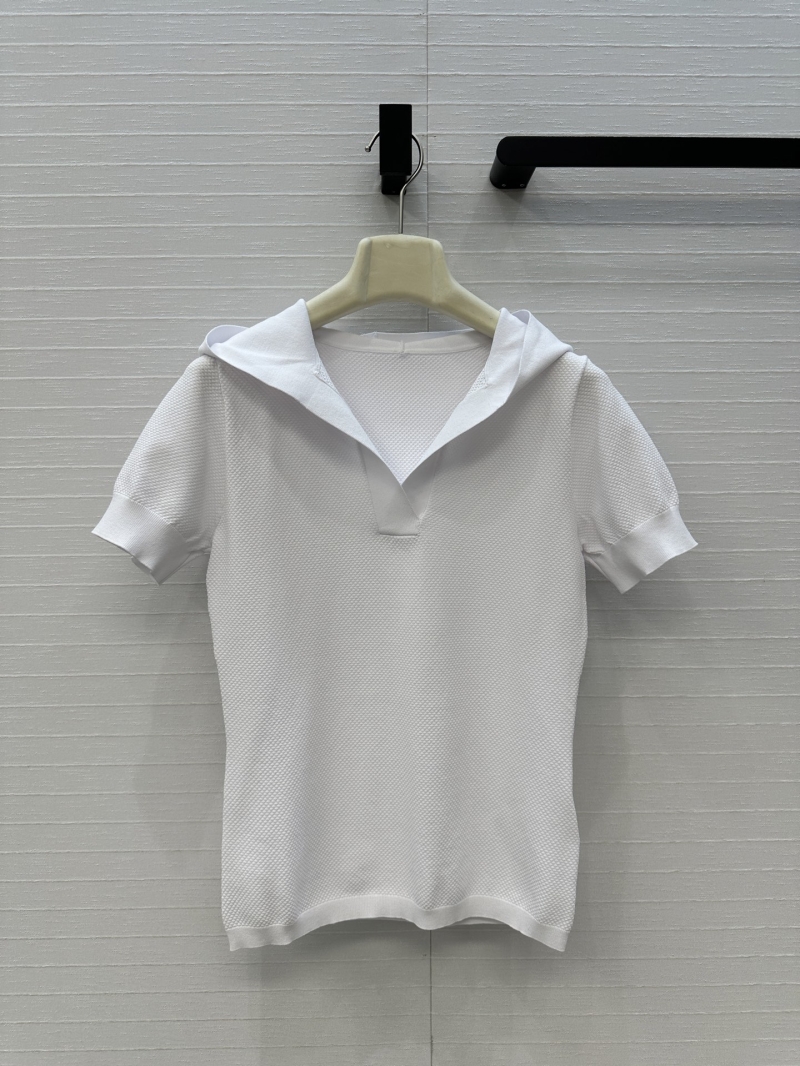 Alaia Custom Textured Knit Hooded Short-Sleeve Top in Pristine White