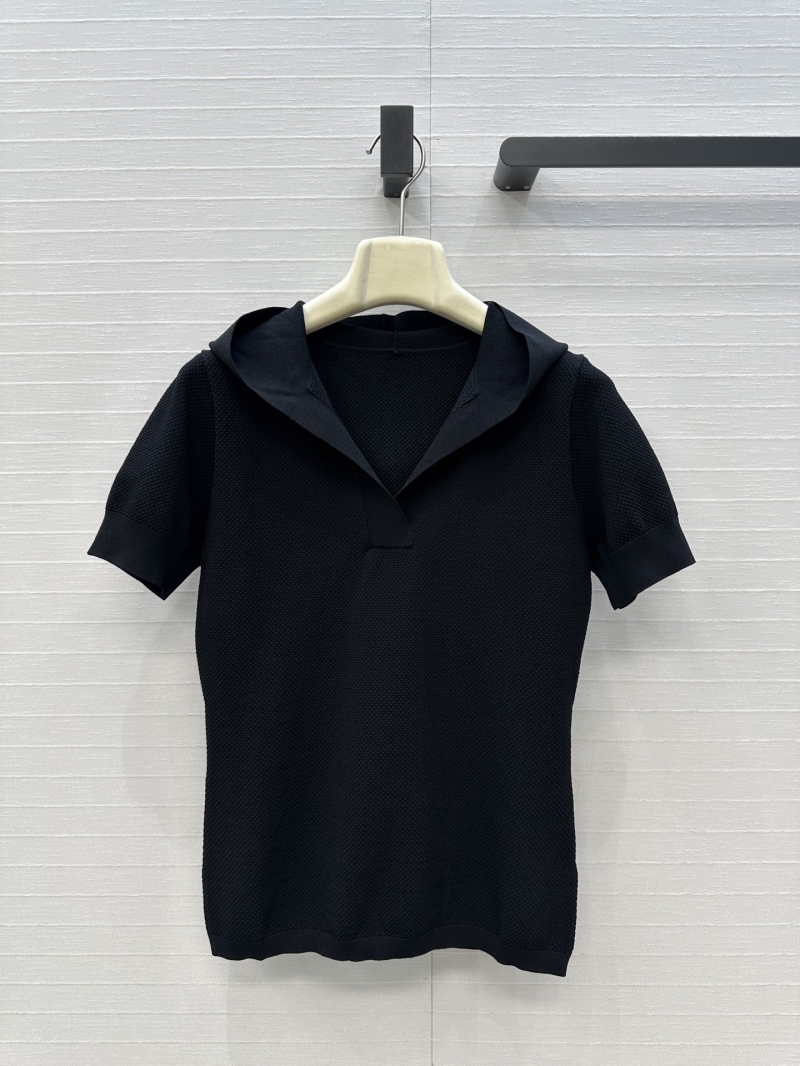 Alaïa Custom Honeycomb Knit Hooded Short-Sleeve Top in Black