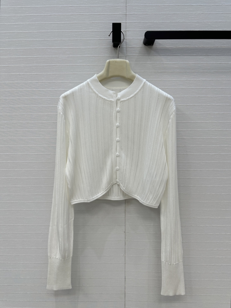 Alaia Silky Ribbed Knit Cropped Cardigan with Scalloped Hem